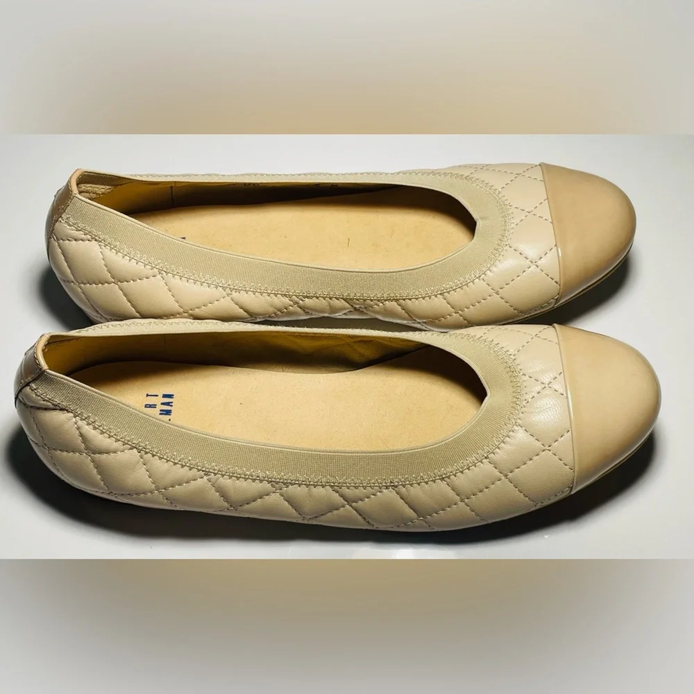 STUART WEITZMAN AUTH $299 Women's Beige Napa Leather Quiltable Flat Shoes Sz 7.5 - Picture 6 of 14